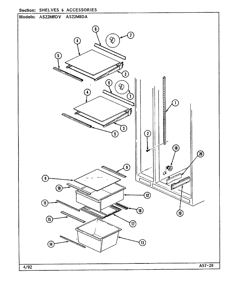 SHELVES & ACCESSORIES Diagram and Parts List for AS22M8DA DN34B Admiral Refrigerator