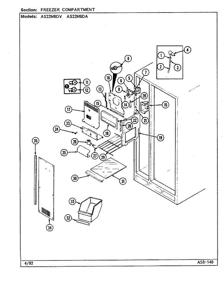 FREEZER COMPARTMENT Diagram and Parts List for AS22M8DA DN34B Admiral Refrigerator