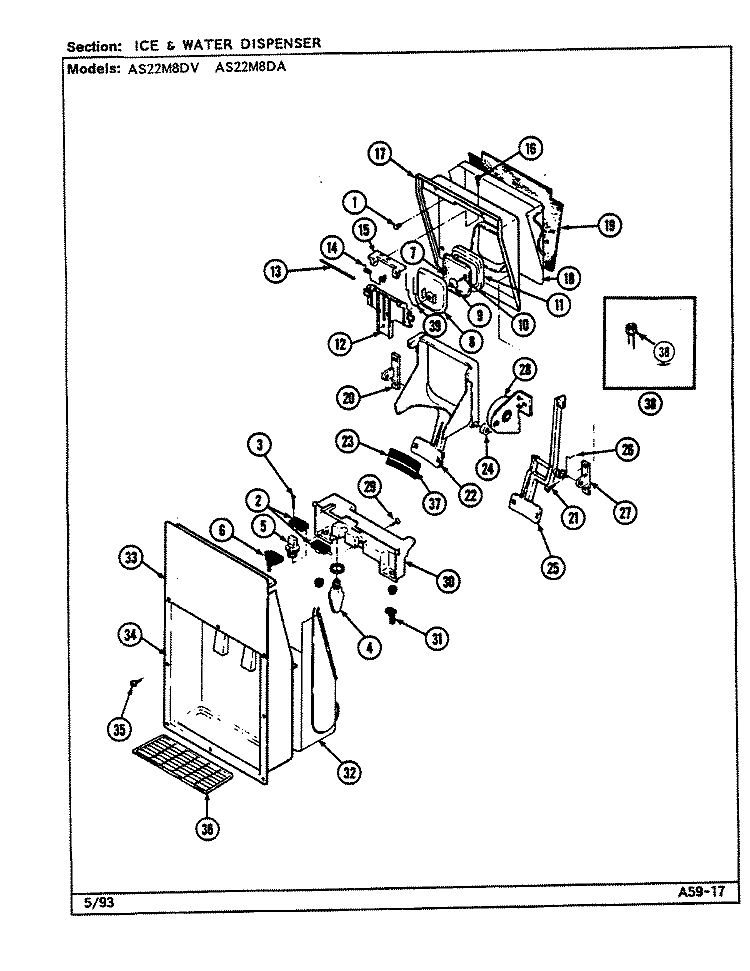 ICE & WATER DISPENSER Diagram and Parts List for AS22M8DA DN34B Admiral Refrigerator