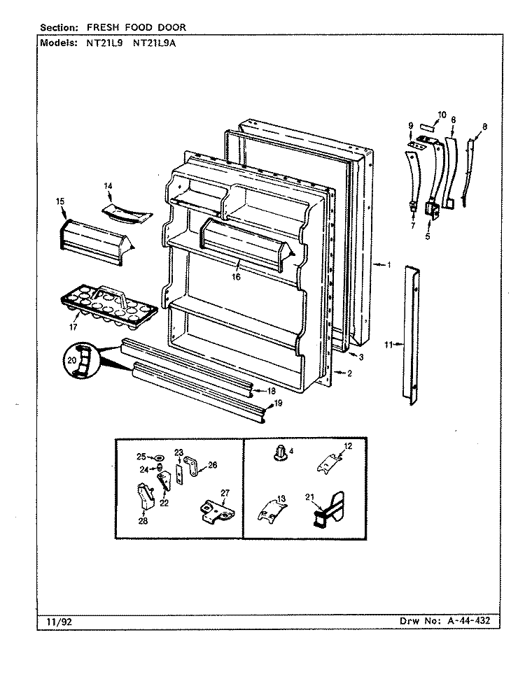 FRESH FOOD DOOR Diagram and Parts List for NT21L9A CA76A Admiral Refrigerator
