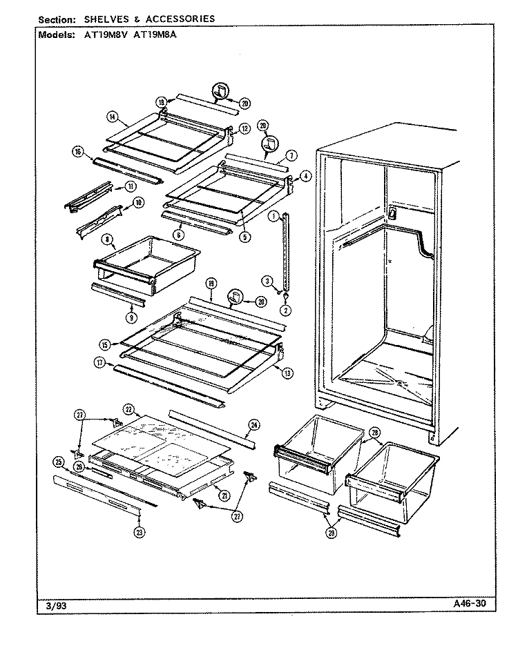 SHELVES & ACCESSORIES Diagram and Parts List for AT19M8V DE55A Admiral Refrigerator