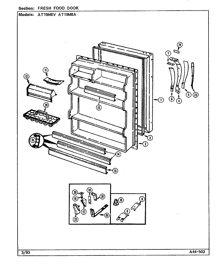 FRESH FOOD DOOR Diagram and Parts List for AT19M8A DE56A Admiral Refrigerator