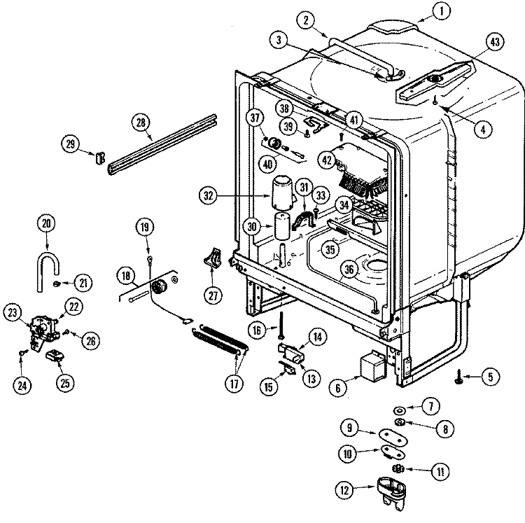TUB Diagram and Parts List for DU7CA-20  Maytag Dishwasher