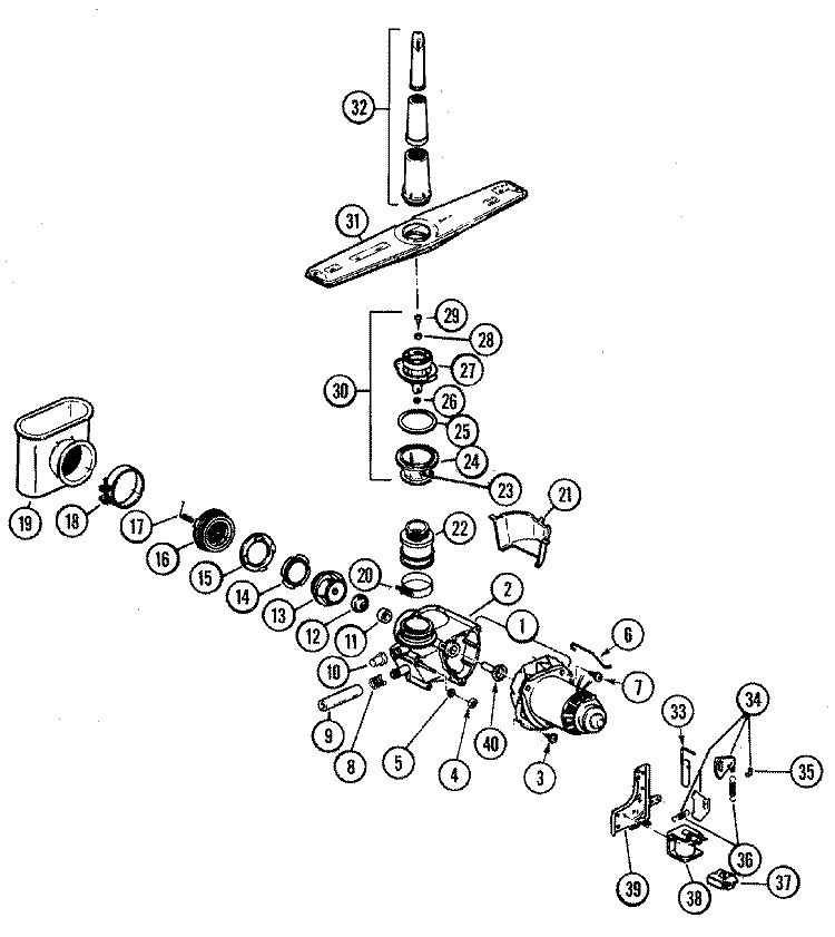 MOTOR & PUMP Diagram and Parts List for DU7CA-20  Maytag Dishwasher