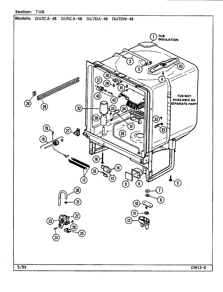 TUB Diagram and Parts List for DU7DN-48  Maytag Dishwasher