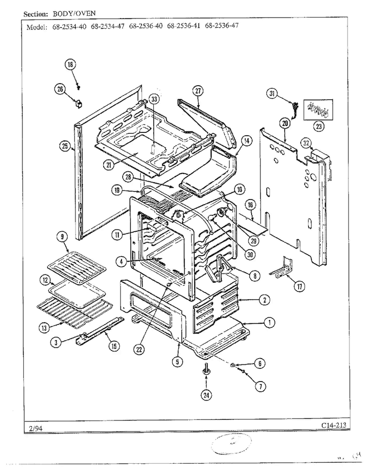 Body/oven Diagram and Parts List for 68-2534-40  Magic Chef Range