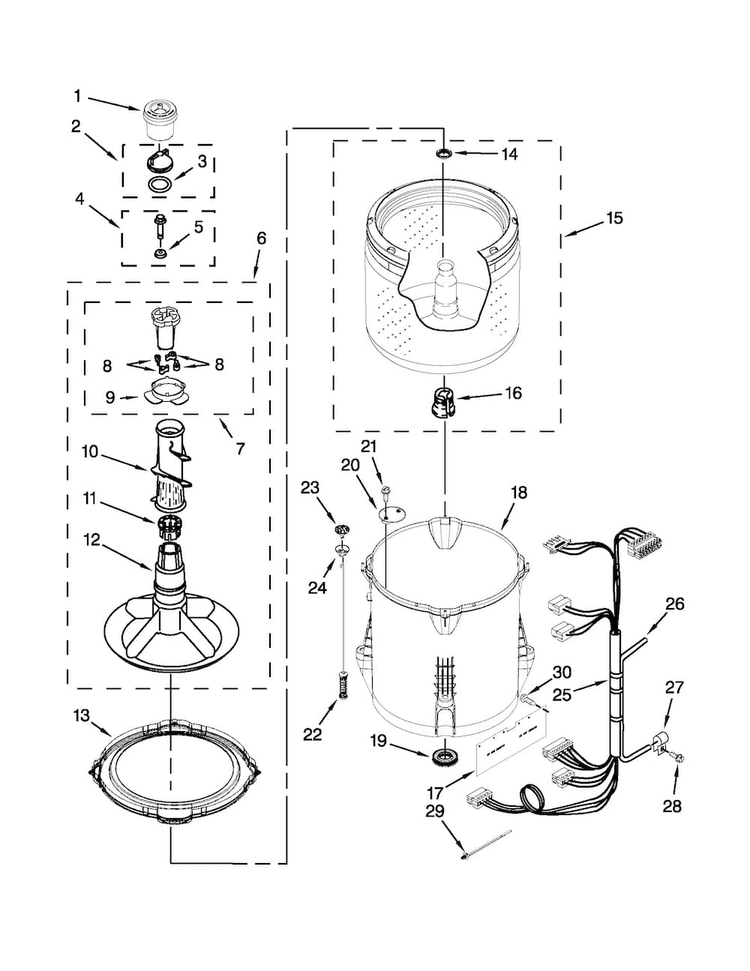 Basket And Tub Parts Diagram and Parts List for 4GMVWC300YW1  Maytag Washer