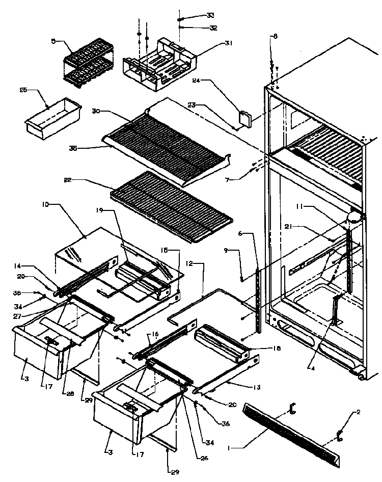 Cabinet Shelving Diagram and Parts List for TG18R3L-P1181711WL  Amana Refrigerator