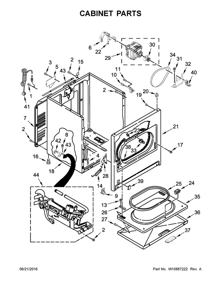 Cabinet Parts Diagram and Parts List for CGD147SDW3  Crosley Dryer