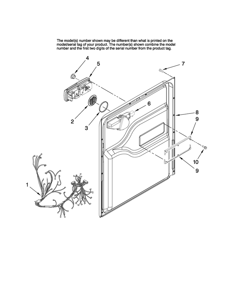 Door And Latch Parts Diagram and Parts List for MDBH945AWB42  Maytag Dishwasher
