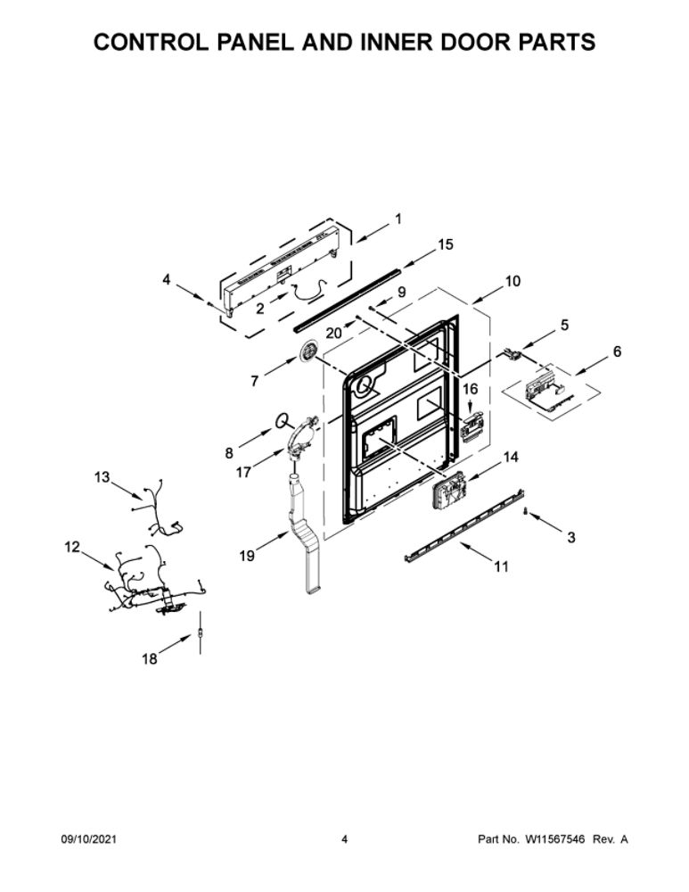 Control Panel And Inner Door Parts Diagram and Parts List for JDPSS245LX0  Maytag Dishwasher