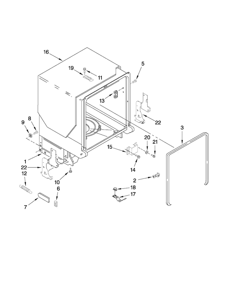 Tub And Frame Parts Diagram and Parts List for MDBTT53AWB2  Maytag Dishwasher