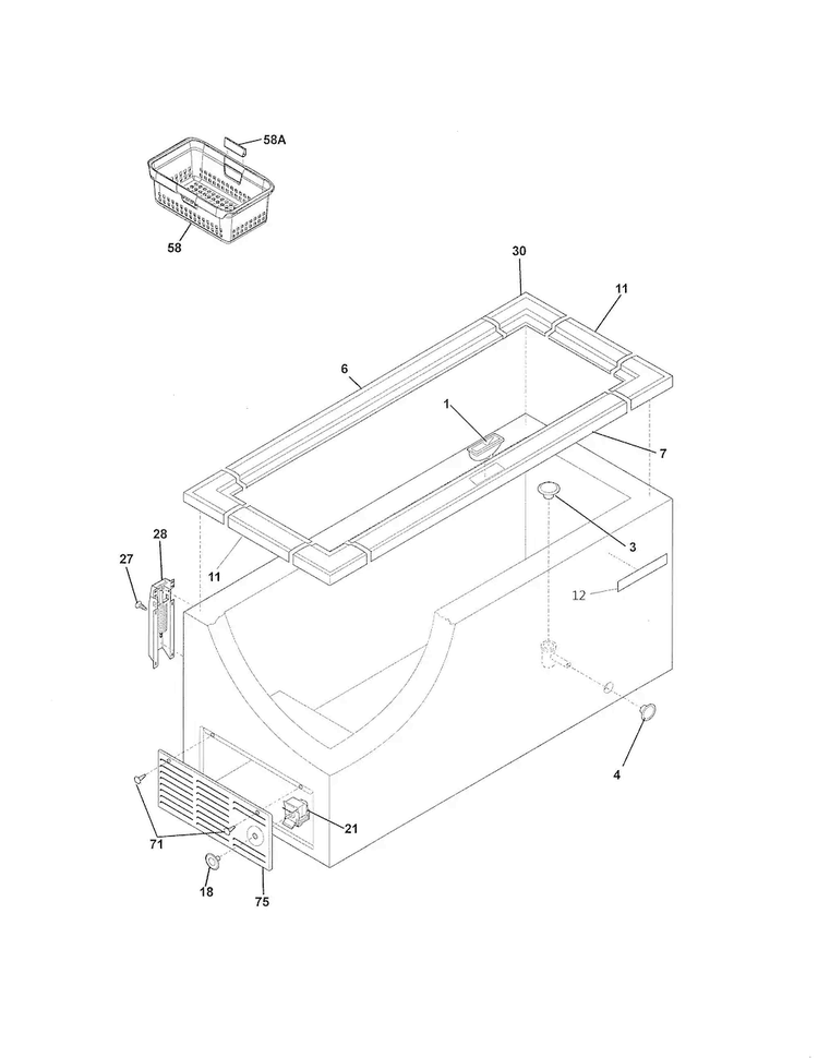 Cabinet Diagram and Parts List for CFC224QWA  Crosley Freezer