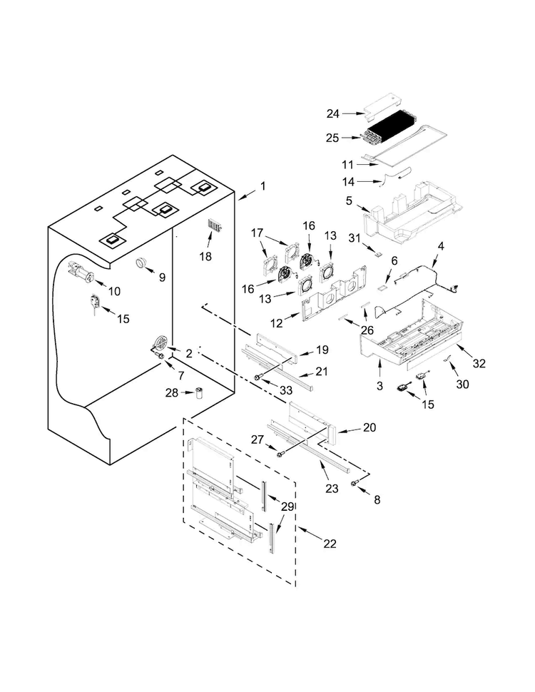 Refrigerator Liner Parts Diagram and Parts List for JF42NXFXDE00  Jenn-Air Refrigerator