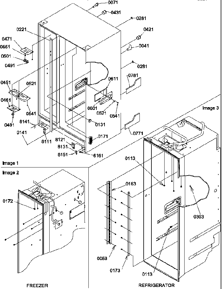Cabinet Parts Diagram and Parts List for SBDE20S4SW-P1190906WW  Amana Refrigerator