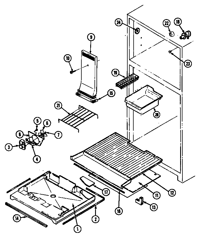 Freezer Compartment Diagram and Parts List for NT173MW DC24C Norge Refrigerator