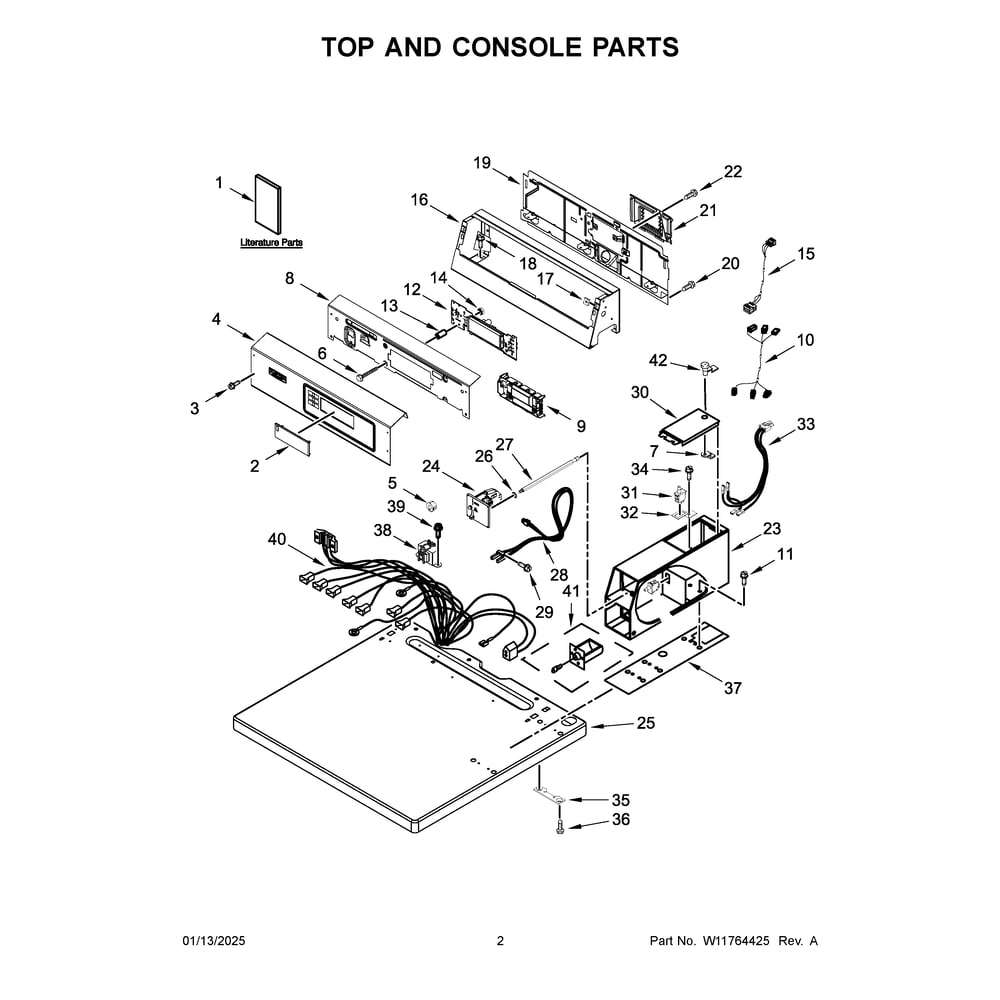 Top And Console Parts Diagram and Parts List for MDG20PDFWW0  Maytag Dryer