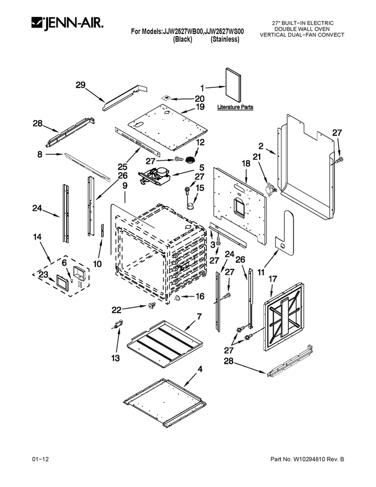 Upper Oven Parts Diagram and Parts List for JJW2527WS00  Jenn-Air Wall Oven