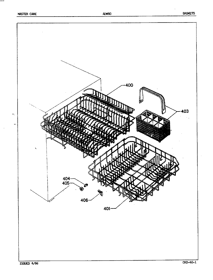BASKET Diagram and Parts List for ADW80  Amana Dishwasher