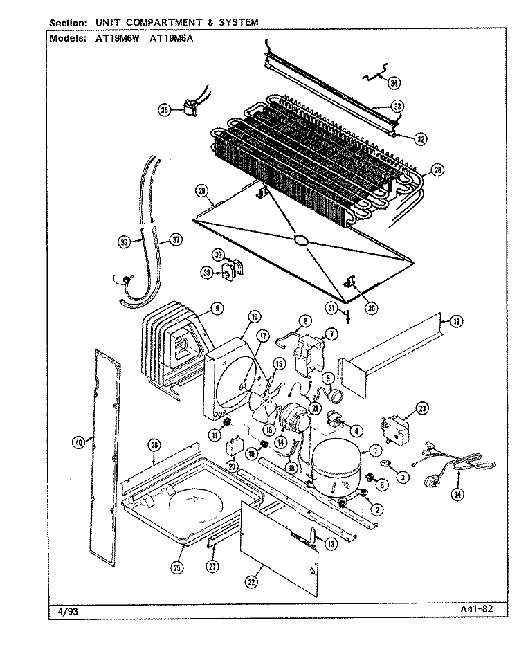 UNIT COMPARTMENT & SYSTEM Diagram and Parts List for AT19M6A DE52A Admiral Refrigerator