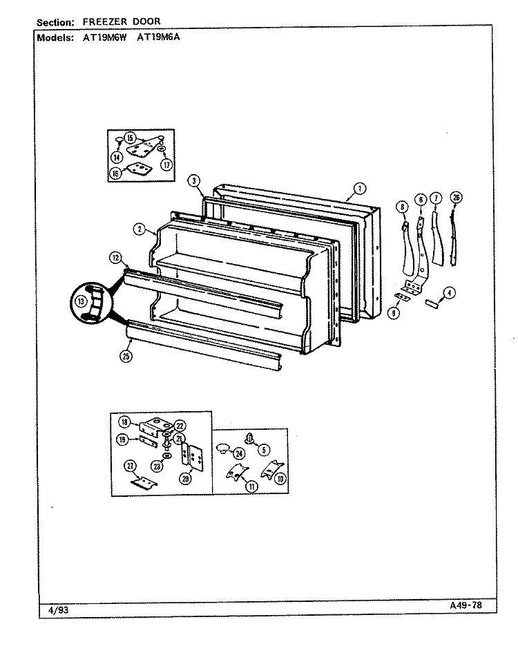 FREEZER DOOR Diagram and Parts List for AT19M6A DE52A Admiral Refrigerator
