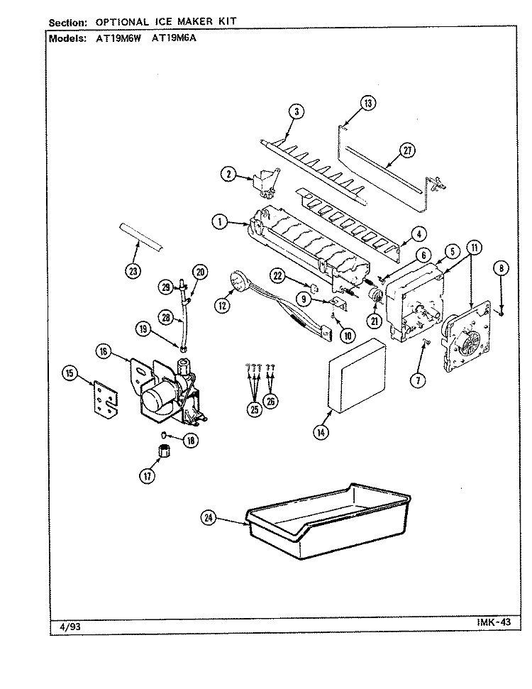OPTIONAL ICE MAKER KIT Diagram and Parts List for AT19M6A DE52A Admiral Refrigerator