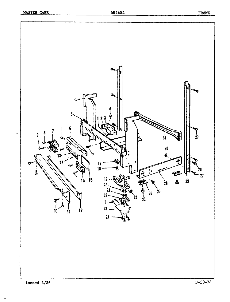 FRAME Diagram and Parts List for DU24B4  Maytag Dishwasher