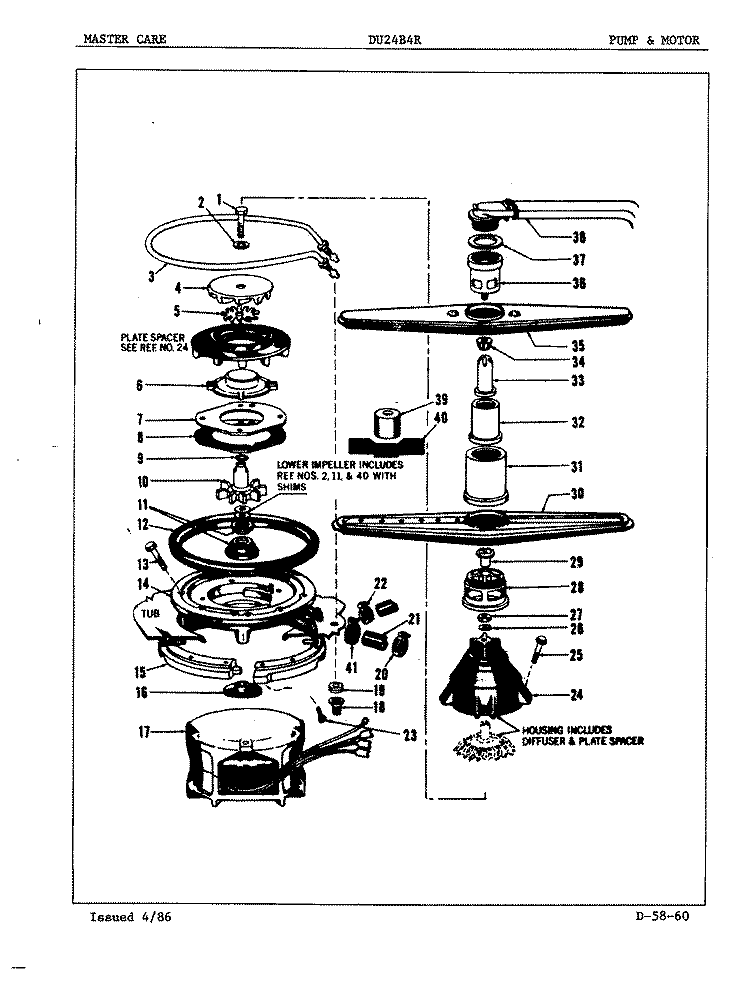 PUMP & MOTOR Diagram and Parts List for DU24B4R  Maytag Dishwasher