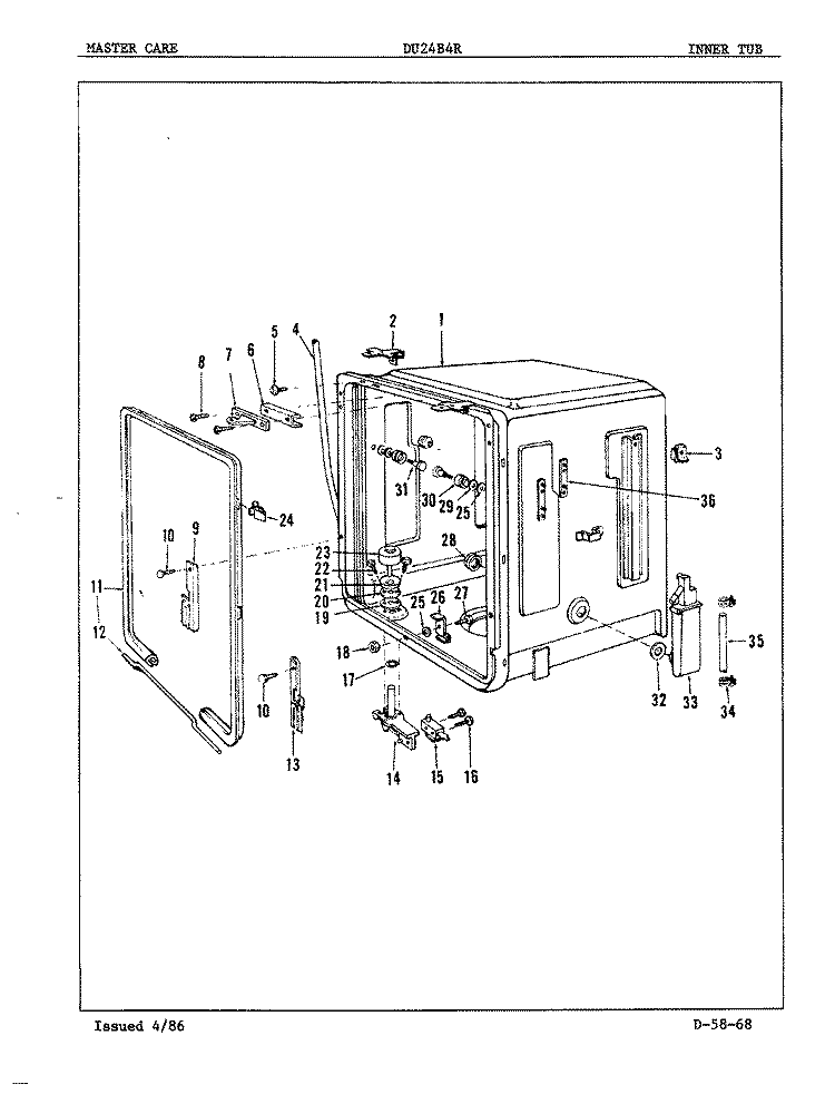 INNER TUB Diagram and Parts List for DU24B4R  Maytag Dishwasher