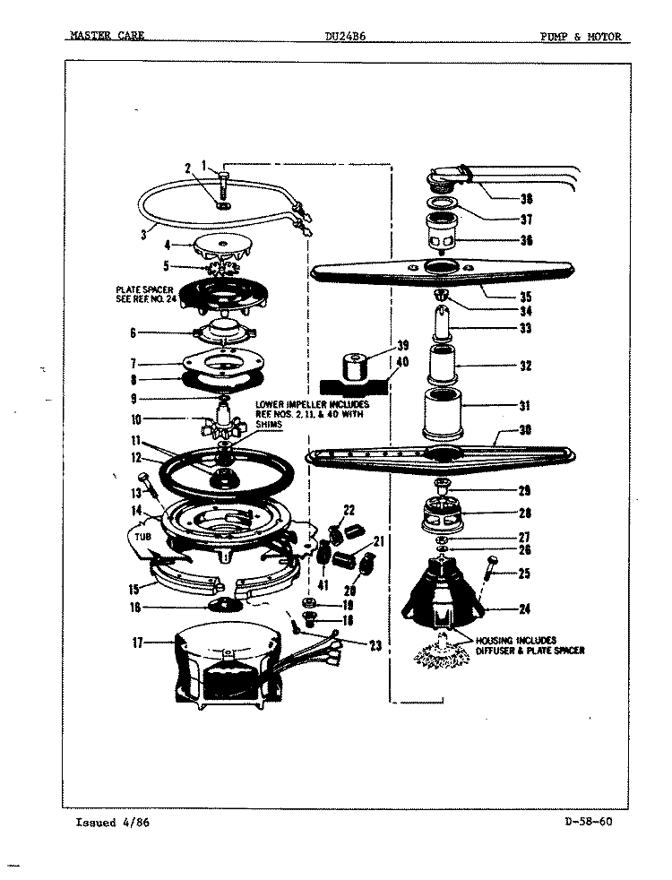 PUMP & MOTOR Diagram and Parts List for DU24B6  Maytag Dishwasher