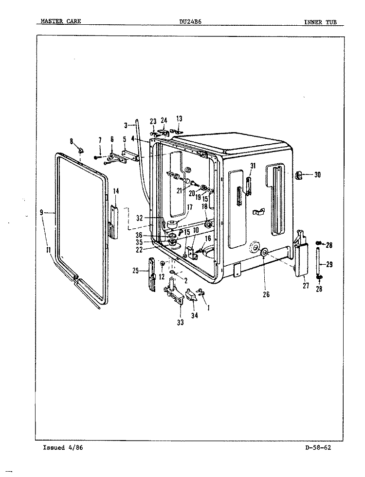 INNER TUB Diagram and Parts List for DU24B6  Maytag Dishwasher