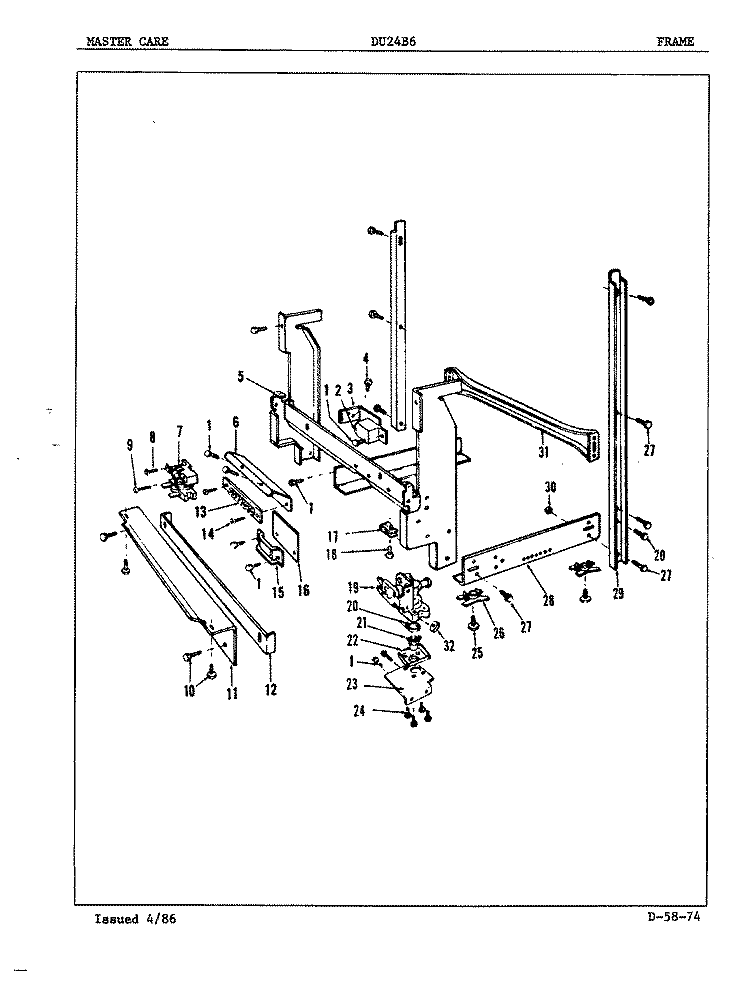 FRAME Diagram and Parts List for DU24B6  Maytag Dishwasher