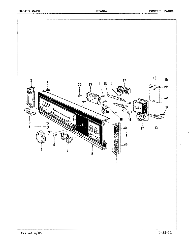 CONTROL PANEL Diagram and Parts List for DU24B6R  Maytag Dishwasher