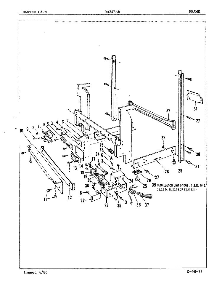 FRAME Diagram and Parts List for DU24B6R  Maytag Dishwasher