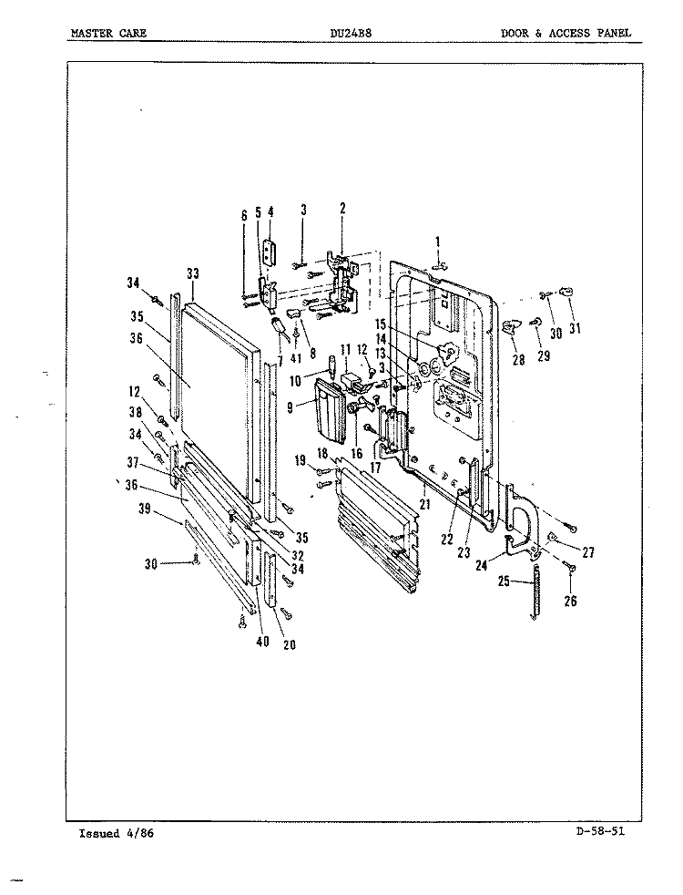 DOOR & ACCESS PANEL Diagram and Parts List for DU24B8  Maytag Dishwasher