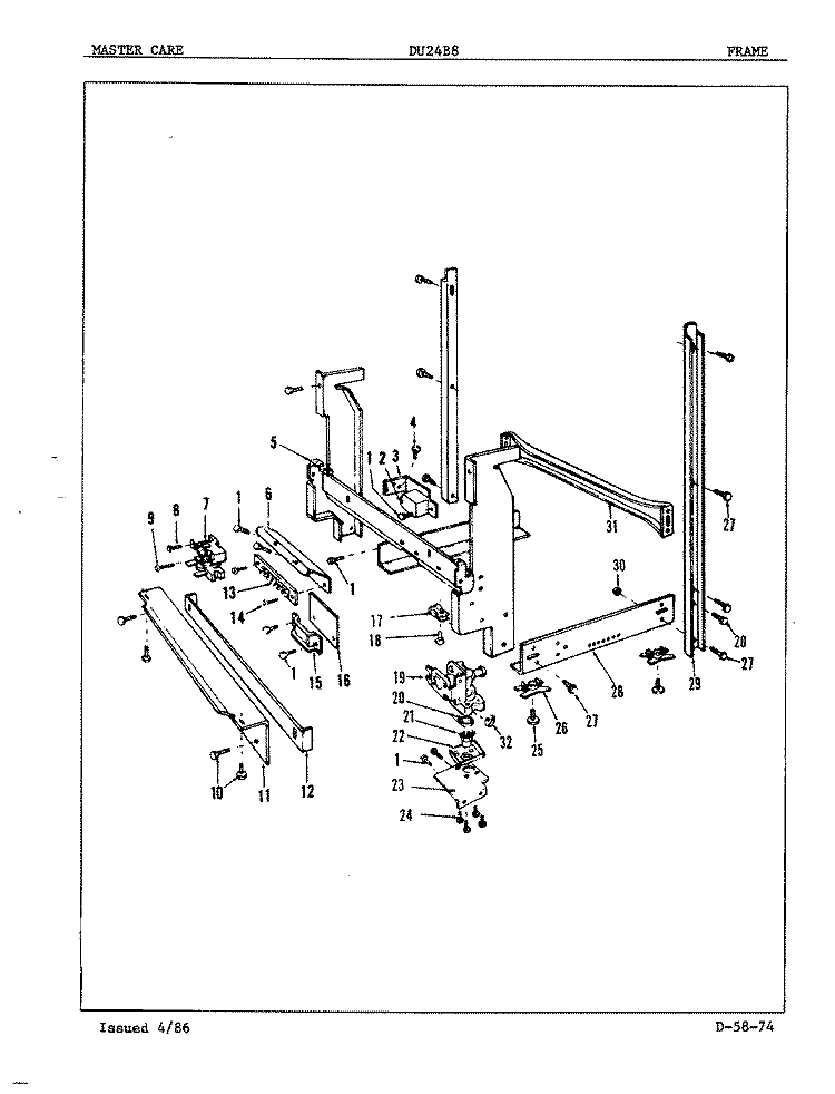 FRAME Diagram and Parts List for DU24B8  Maytag Dishwasher
