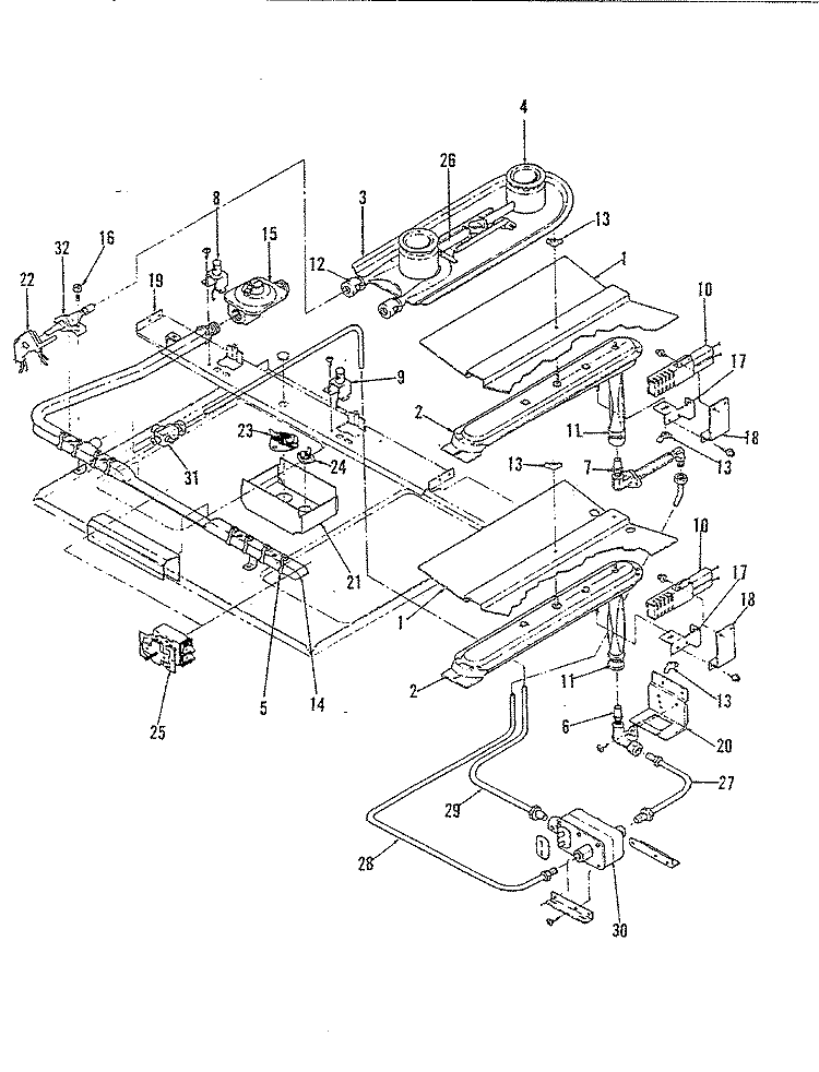 GAS CONTROLS Diagram and Parts List for 34FB-2CKXW  Magic Chef Range