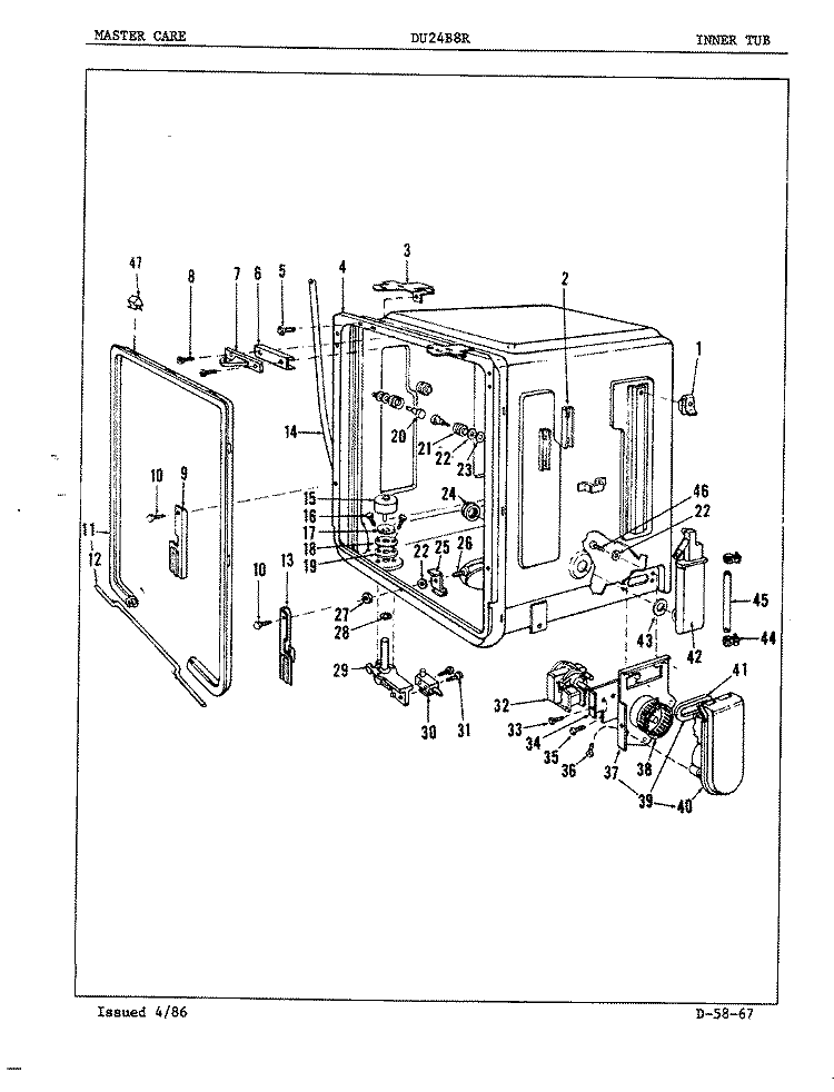 INNER TUB Diagram and Parts List for DU24B8R  Maytag Dishwasher