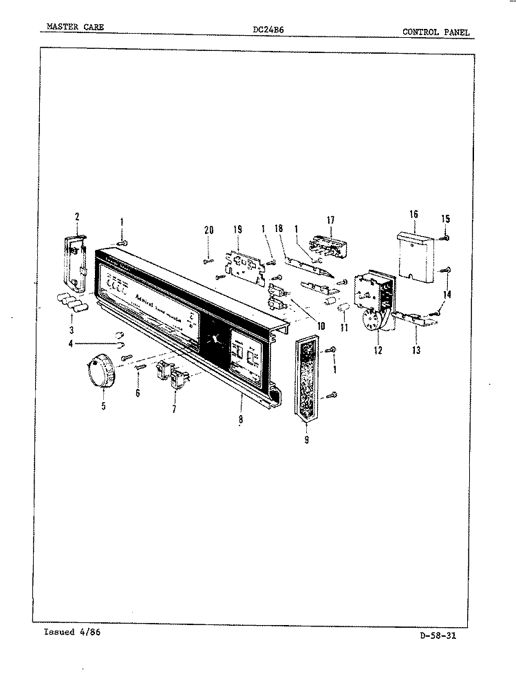 CONTROL PANEL Diagram and Parts List for DC24B6  Maytag Dishwasher