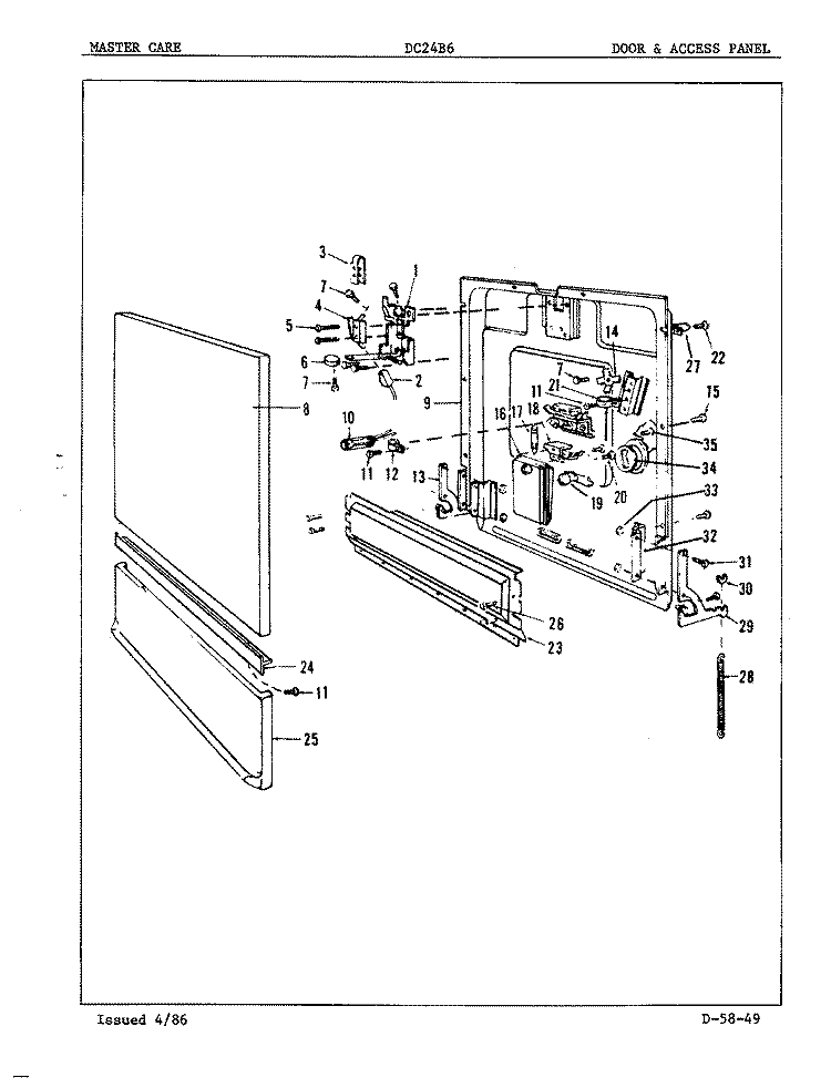 DOOR & ACCESS PANEL Diagram and Parts List for DC24B6  Maytag Dishwasher