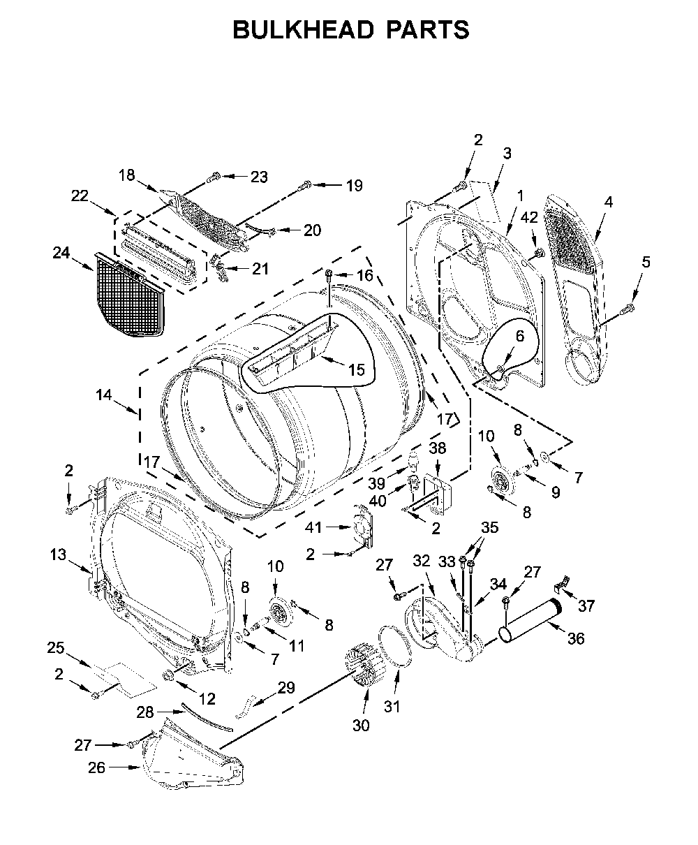 Bulkhead parts Diagram and Parts List for YMED6230HC1  Maytag Dryer