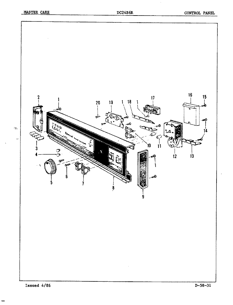 CONTROL PANEL Diagram and Parts List for DC24B6R  Maytag Dishwasher