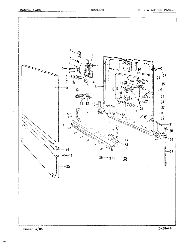 DOOR & ACCESS PANEL Diagram and Parts List for DC24B6R  Maytag Dishwasher