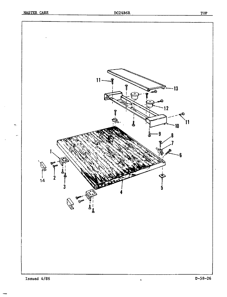 TOP Diagram and Parts List for DC24B6R  Maytag Dishwasher