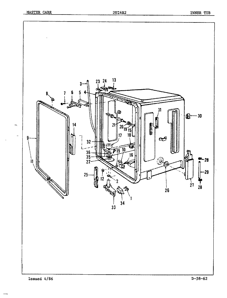 INNER TUB Diagram and Parts List for DU24B2  Maytag Dishwasher