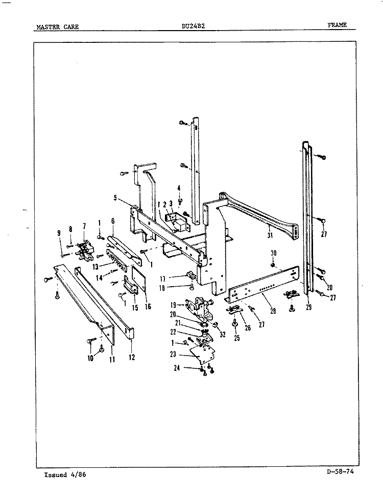 FRAME Diagram and Parts List for DU24B2  Maytag Dishwasher