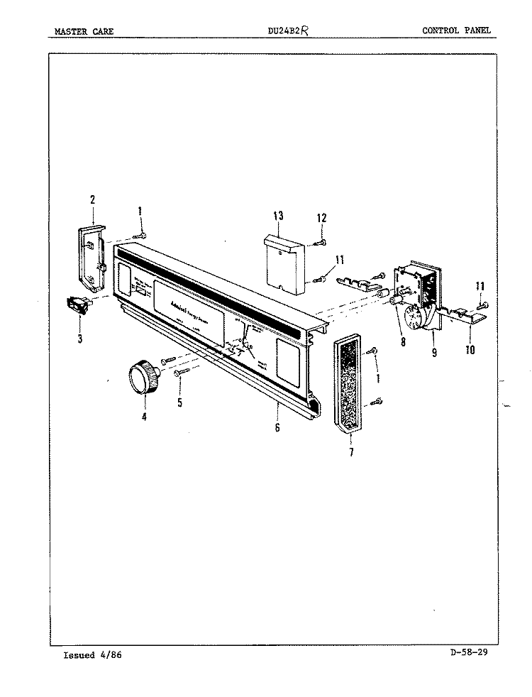 CONTROL PANEL Diagram and Parts List for DU24B2R  Maytag Dishwasher