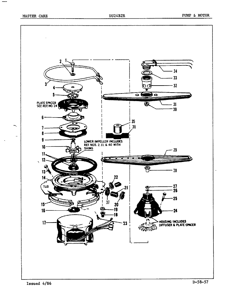 PUMP & MOTOR Diagram and Parts List for DU24B2R  Maytag Dishwasher
