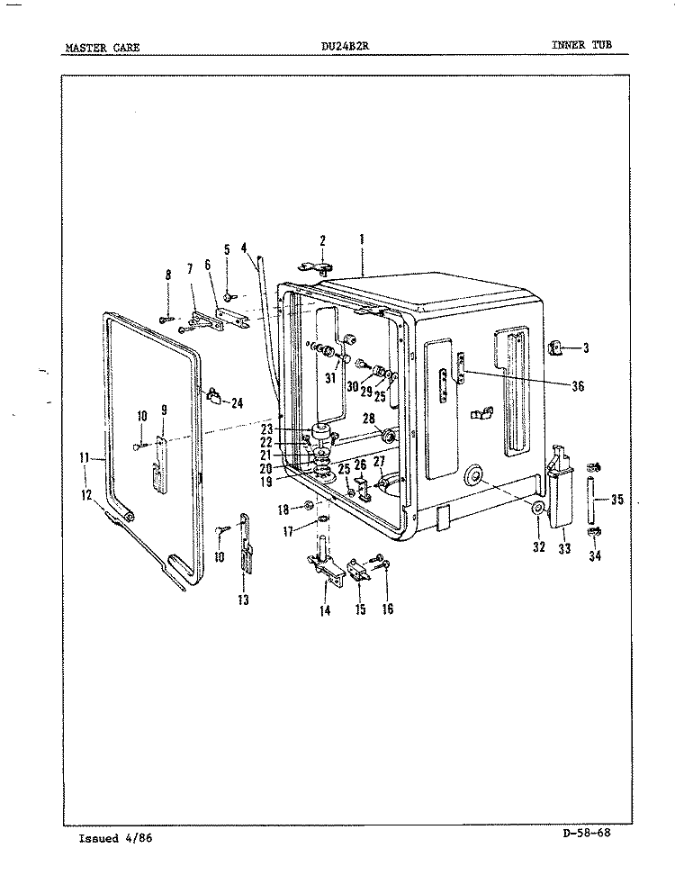 INNER TUB Diagram and Parts List for DU24B2R  Maytag Dishwasher