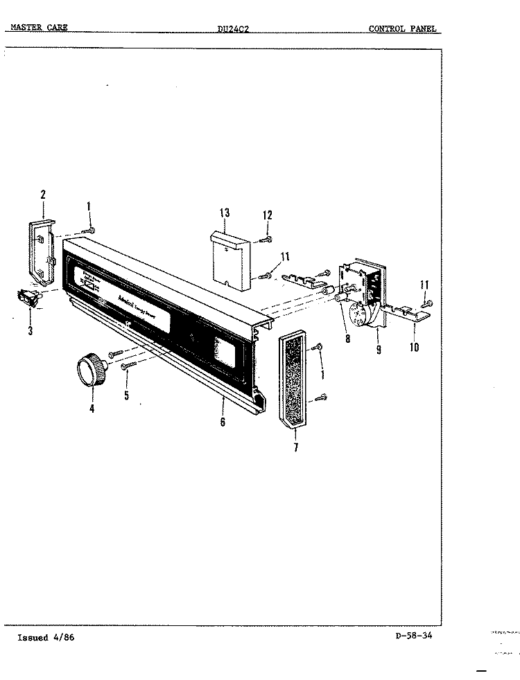 CONTROL PANEL Diagram and Parts List for DU24C2  Maytag Dishwasher